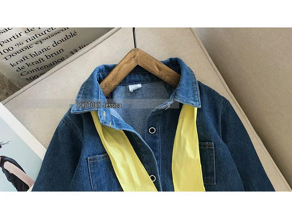 Korean Style Ruffle Denim Skirt Dress for Girls - Spring & Autumn Long Sleeve Trend