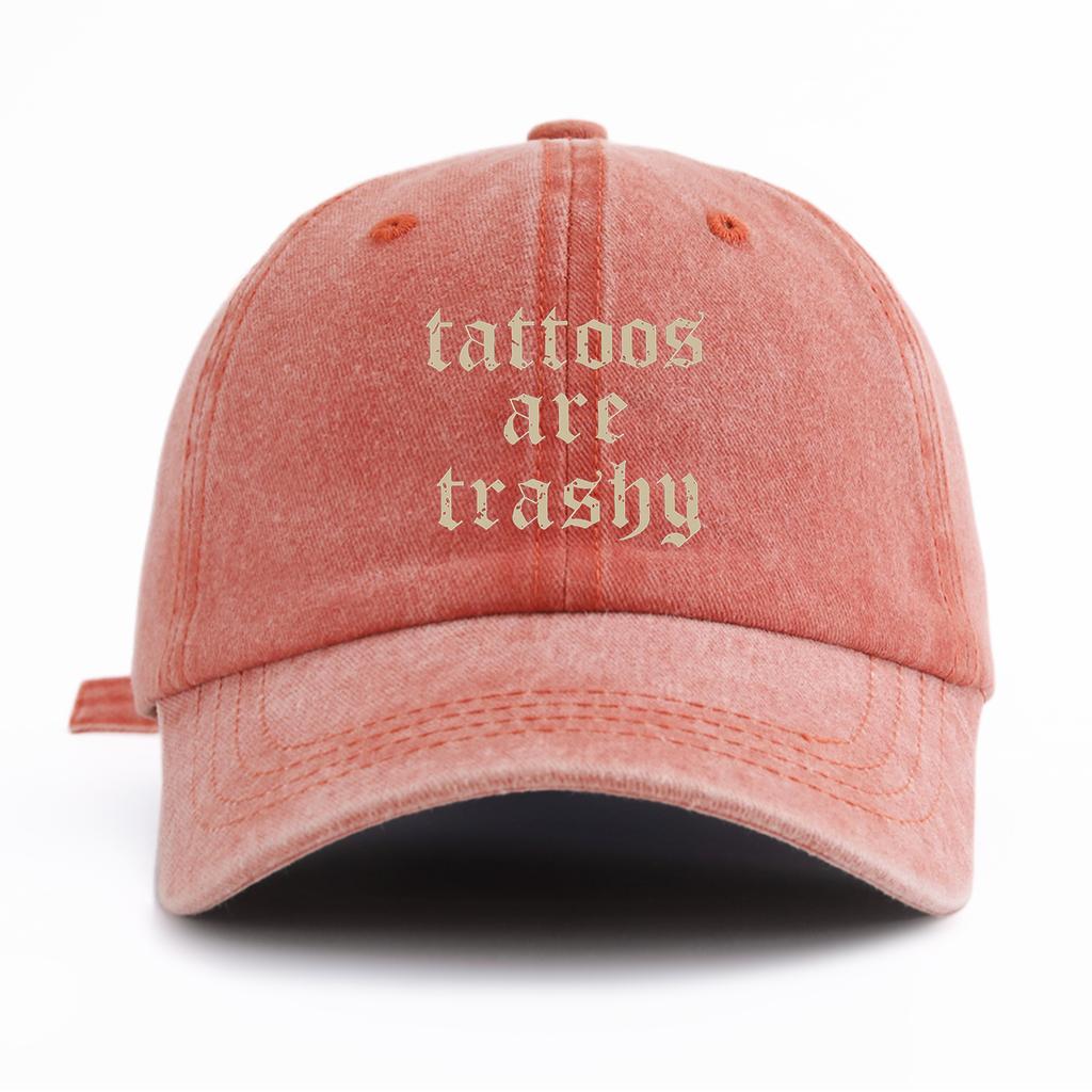 1pc Tattoos Print Washed Baseball Cap for Adults, Minimalist Retro Style Casual Soft Adjustable Dad Hat, Perfect As Gift