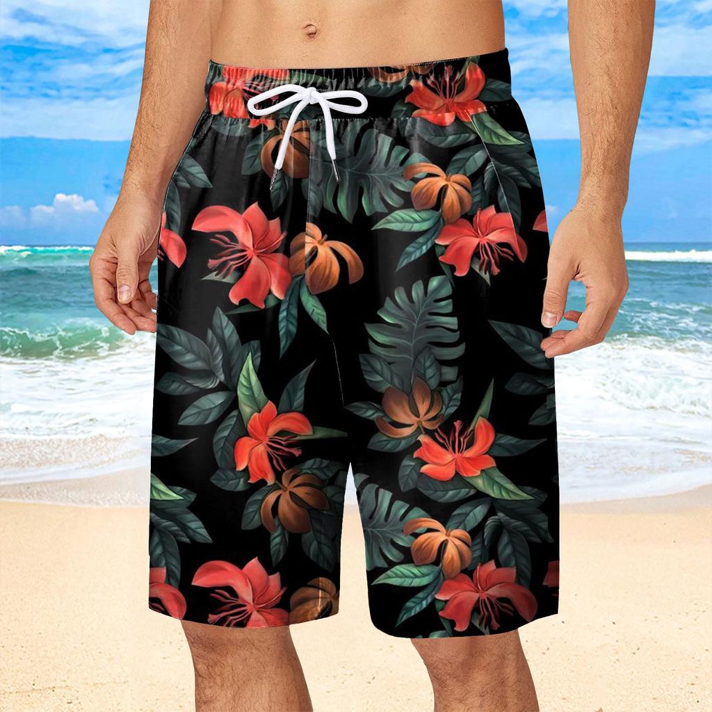 Summer 3D Tropical Plants Flower Print Shorts Fashionable Casual Beach Men's Shorts