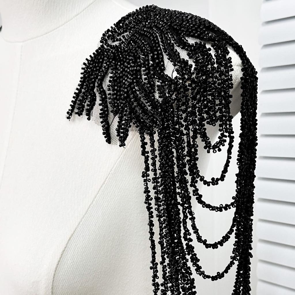 Black Tassel Chain Sequins Shoulders Wedding Dress Performance Dress Fashion Accessories