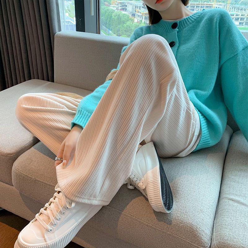 

Plus/No Velvet Chenille Wide-Leg High-Waist Floor-Length Pants for Women - Autumn/Winter Loose Drape Straight-Leg Style 3XL 146-155 jin