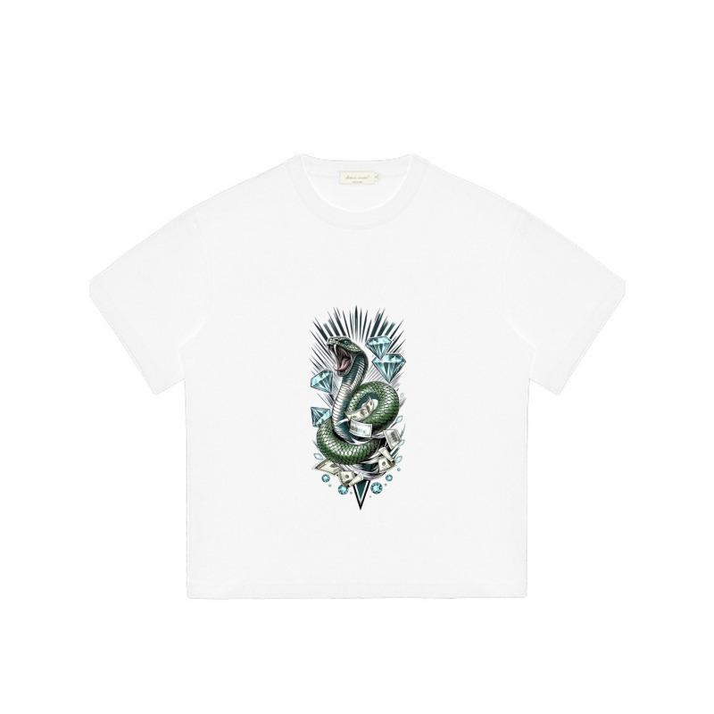 Weißes T-Shirt Schlange Diamant Geld Print Lässiges Streetwear Oberteil für Männer und Frauen