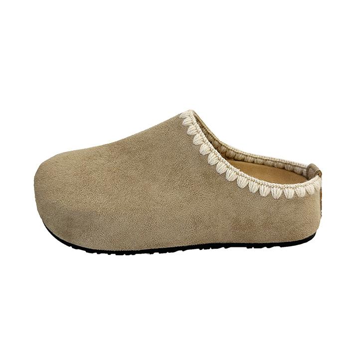 Retro Embroidered Birkenstock Shoes Bag Head Half Slippers Women's Outer Wear 2025 Autumn New Thick-soled Inner Height-increasing Birkenstock Single