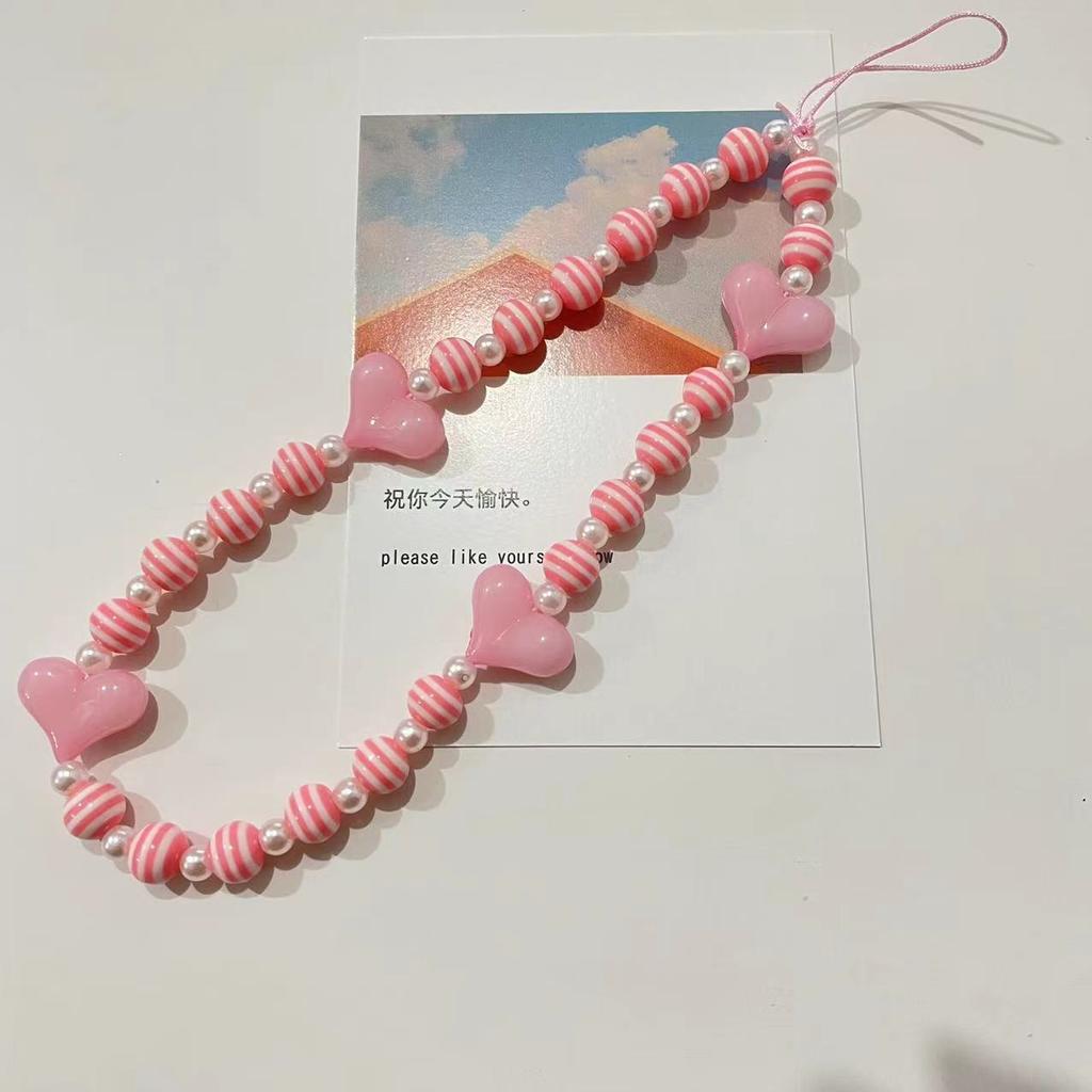 Adorno colgante colgante con cuentas de amor, cadena para teléfono móvil, funda para teléfono móvil