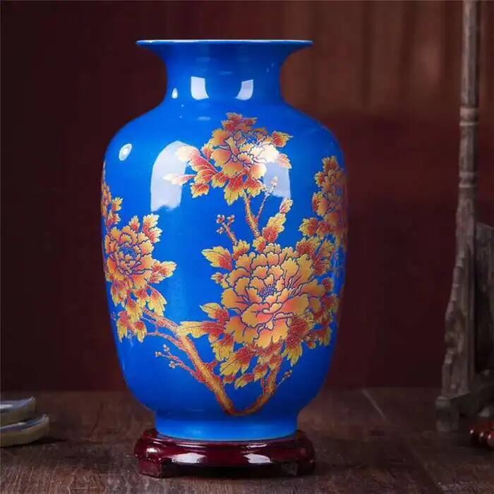 Neue chinesische Stilvase Jingdezhen Gelbe Kristallglasur Blumenvase Heimdekoration Handgefertigt Glänzend Famille Rose Vasen