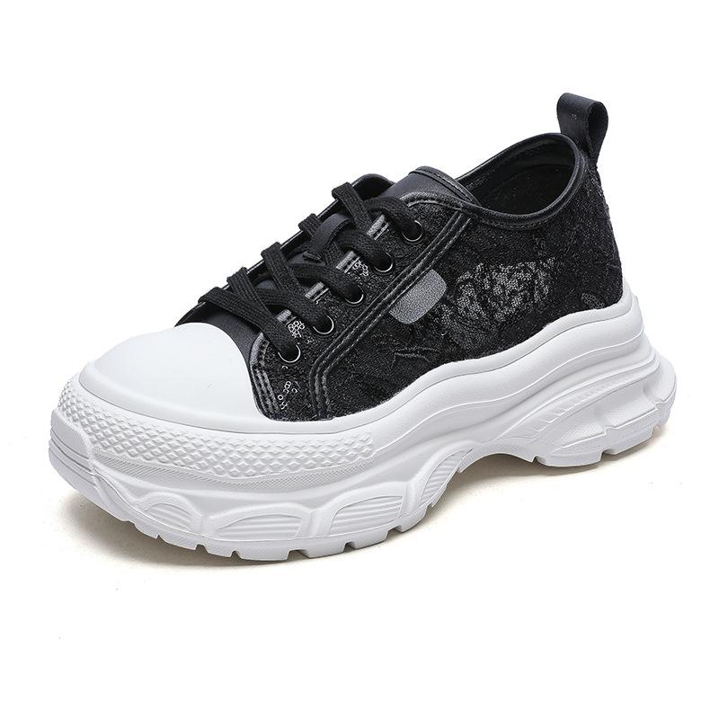 

Small man inner height increase 8cm thick-soled muffin shoes women 2025 new summer thin lace breathable little white shoes women 39 чёрный