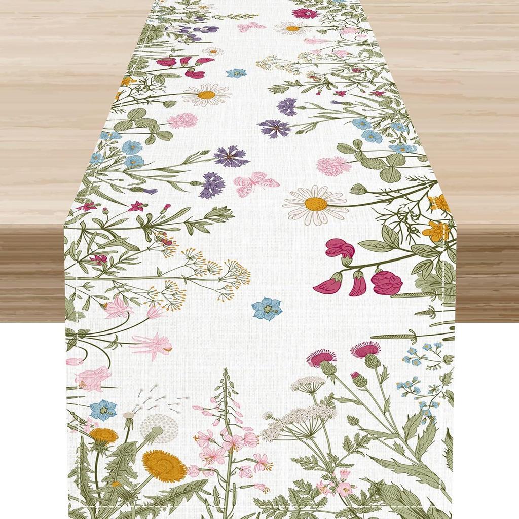 Spring Watercolor Flower Table Runner - Indoor/Outdoor Dining & Home Decor