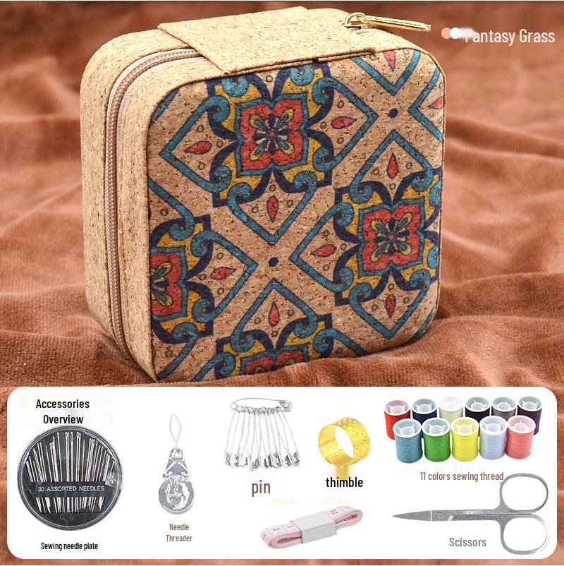 Retro-Style Faux PU Leather Sewing Box with Needle and Thread Set - Portable Household Essential Kit