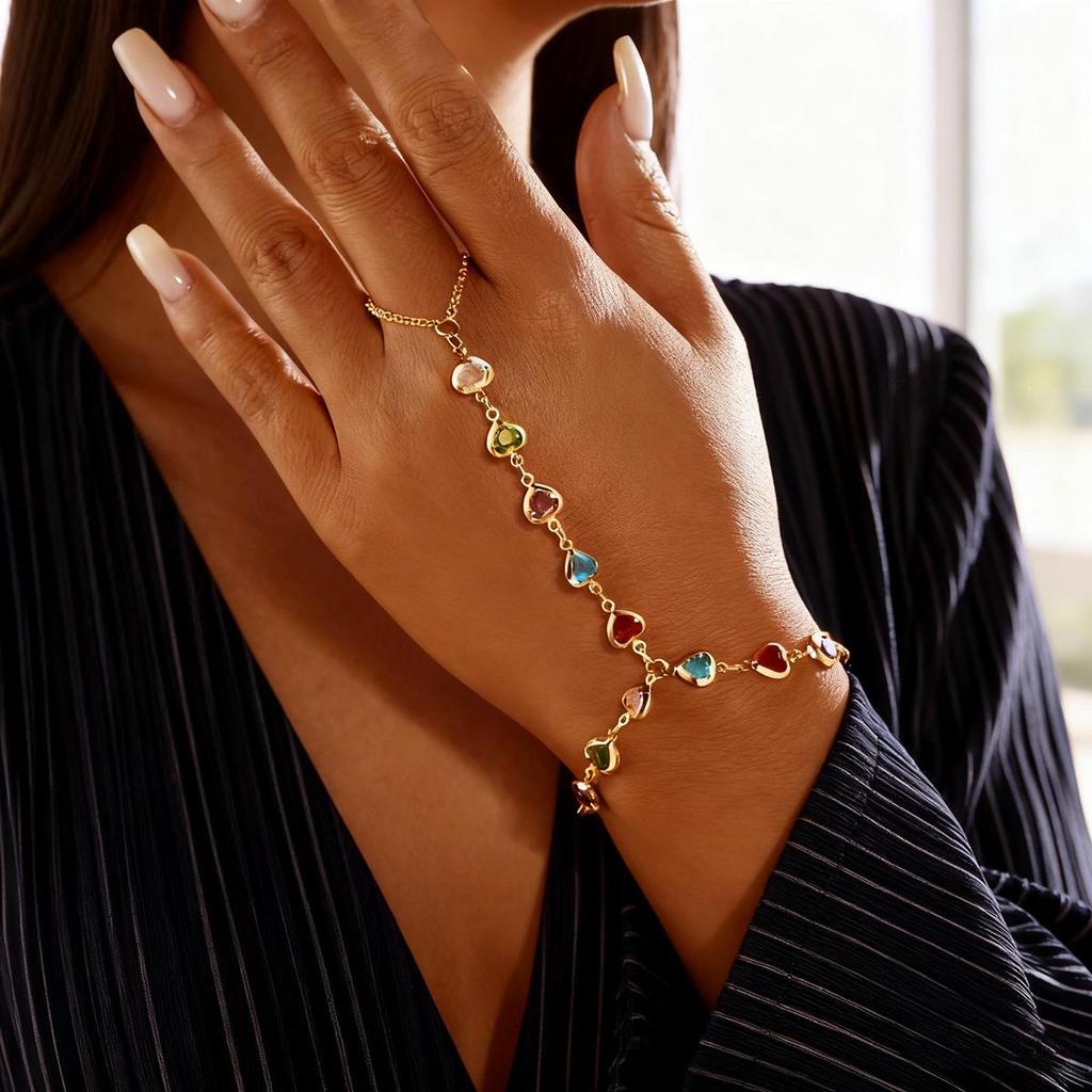 Elegant Zirconia Ring Bracelet: Versatile, Adjustable Finger Chain Jewelry for Women