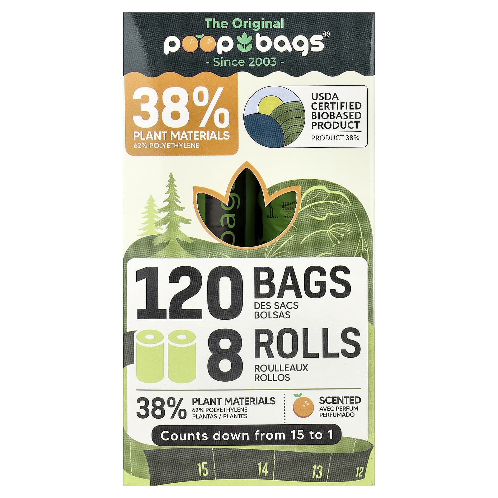 

Original Poop Bags, Orange Flavor, 8 Rolls, 15 Bags Each