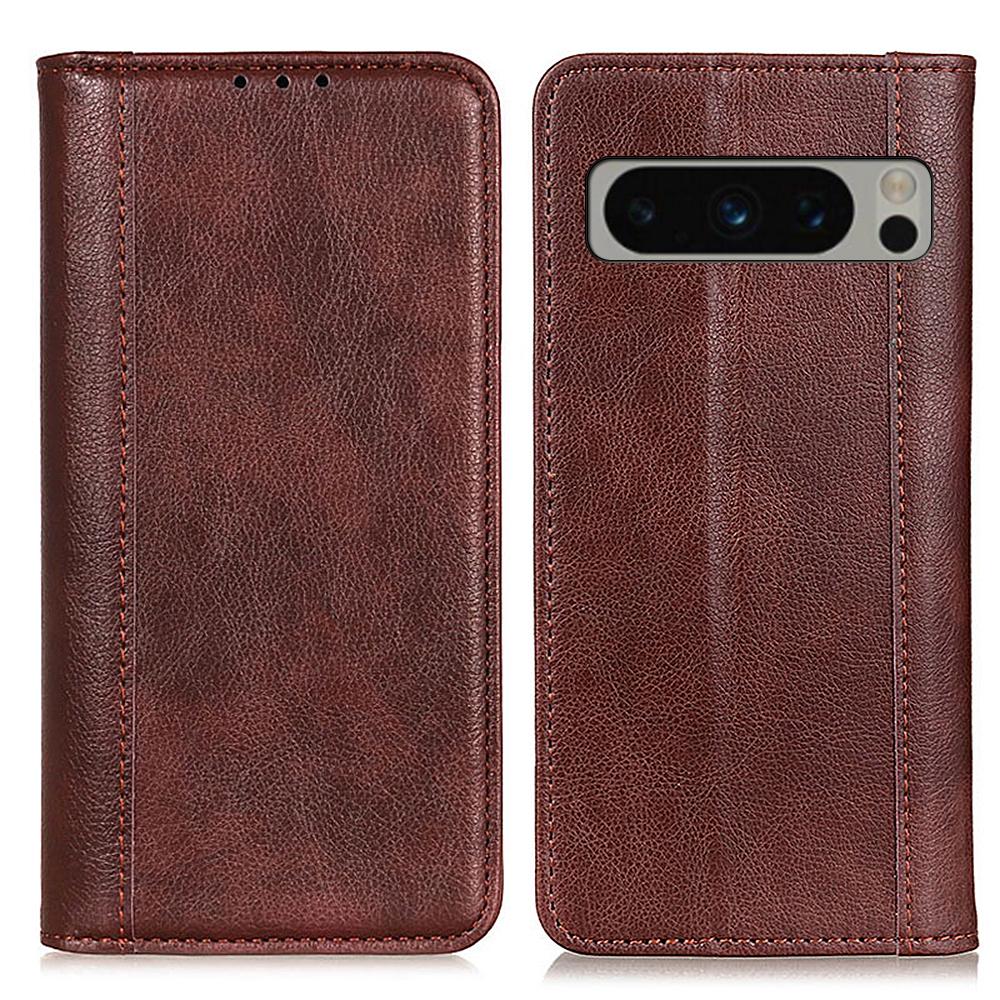 

For Google Pixel 8 Pro Anti-Scratch Litchi Texture Mobile Phone Case Split Leather+TPU Phone Cover Wallet Brown