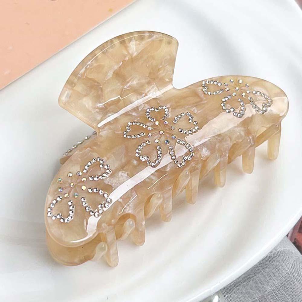 Korean Style Women Shark Clip Iridescent Acrylic Hair Claw Rhinestone-inlay Hair Claw Female