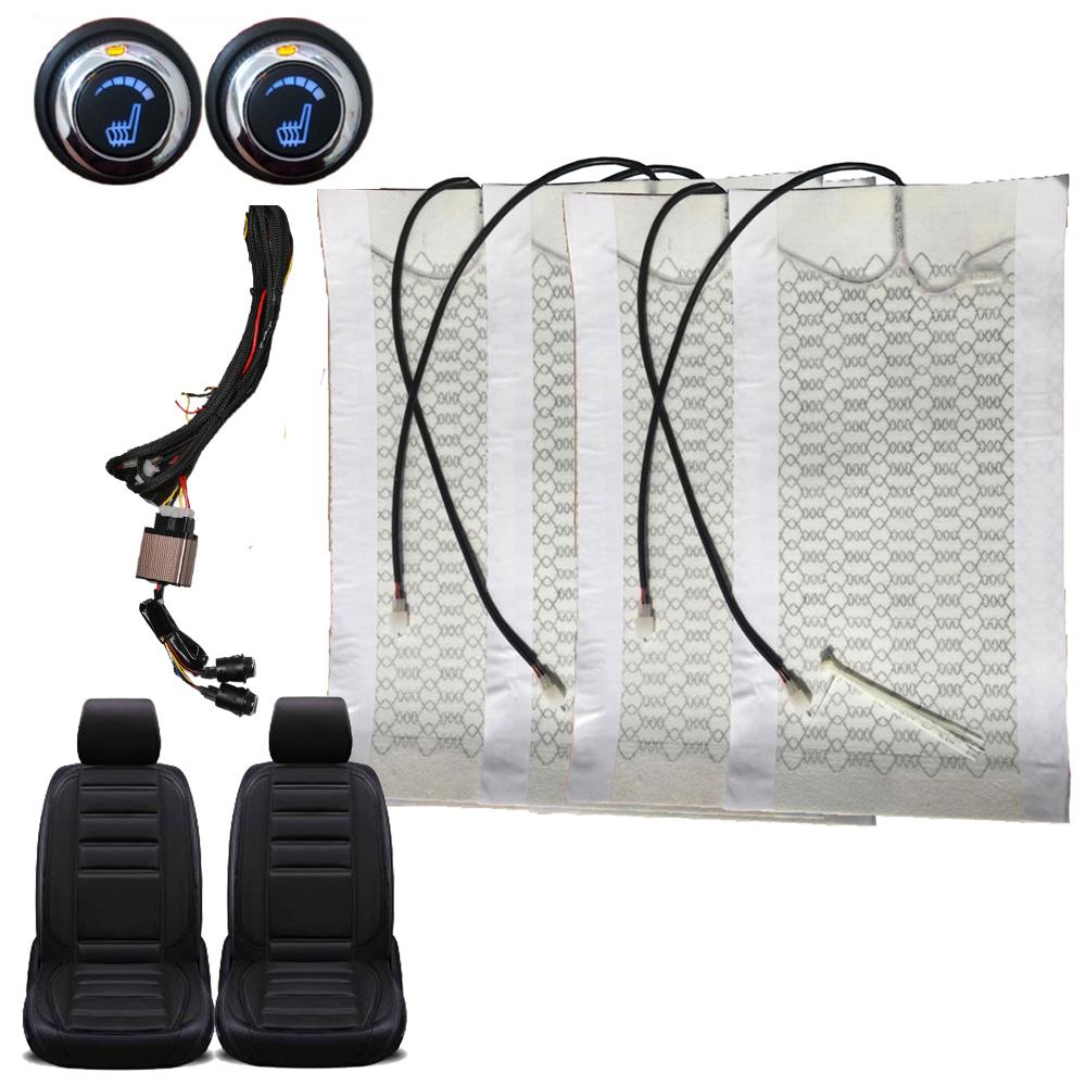 12V Universal Car Covers 2 Seats 4 Pads Carbon Fiber Heated Seat Heater heating 6 Level Switch Winter Warmer