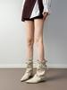 Spice Girl Medium Tube Leather Fashion Boots Rivet Belt Buckle Skinny Knight Boots Pointed Folds New Women's Thick Heel