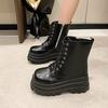 Large Size Muffin Fashion Boots Autumn and Winter New British Waterproof Table Black Boots Thick-soled Zipper Medium Boots