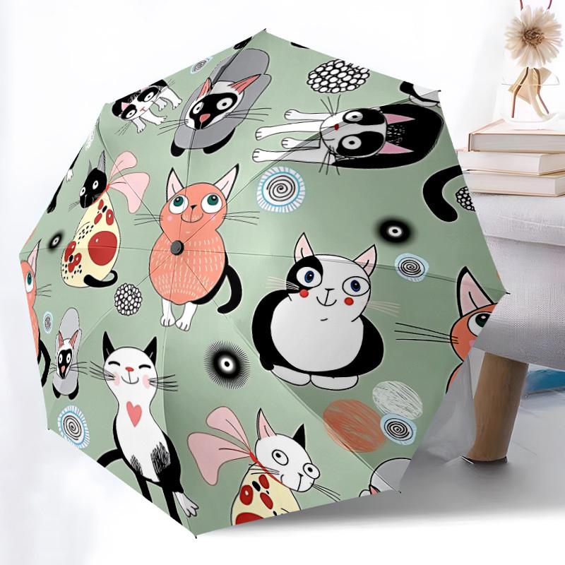 

1pc Cat Pattern Automatic Folding Umbrella - 8-Rib Durable Iron Frame, Compact Portable for Daily Travel yy251205023