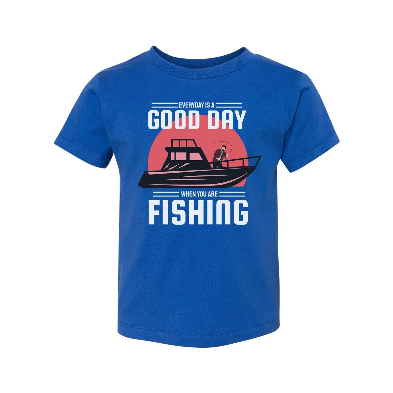 

Unisex Fishing T Shirt With Boat Graphic And The Message Everyday Is A Good Day L