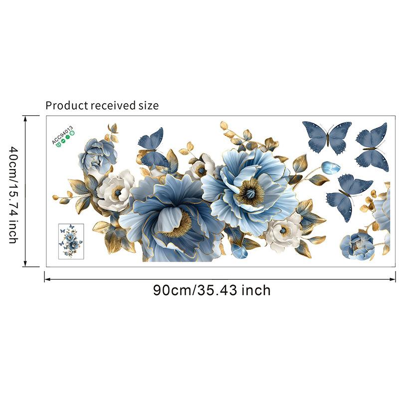 Blue Flower Butterfly Wall Sticker for Home Decor, Self-Adhesive Removable Decal for Living Room Bedroom Entrance