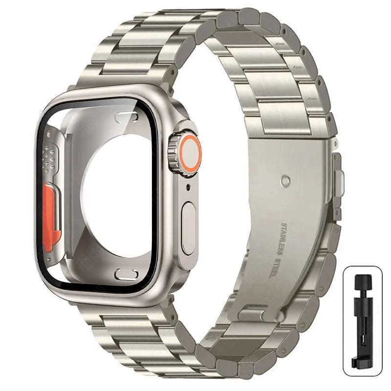 Change to Ultra Case+Band For Apple Watch 40mm 44mm 41mm 45mm Metal Stainless Steel strap for iWatch series Series 98 7 6 SE 5 4
