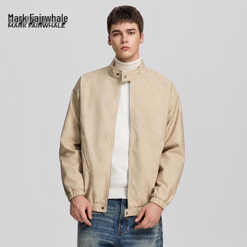 Mark Fairwhale Men's Stand Collar Faux Leather Jacket