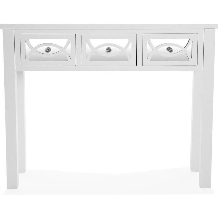 Console - VERSA - Bowl - 3 Drawers - White - Wood - Mirror Top