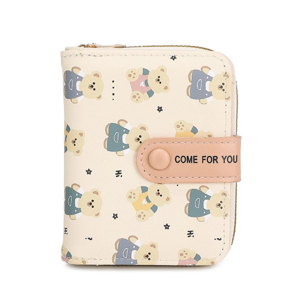 Cute PU Leather Short Wallet Bear Short Coin Purse Zipper Storage Bag Women Girls