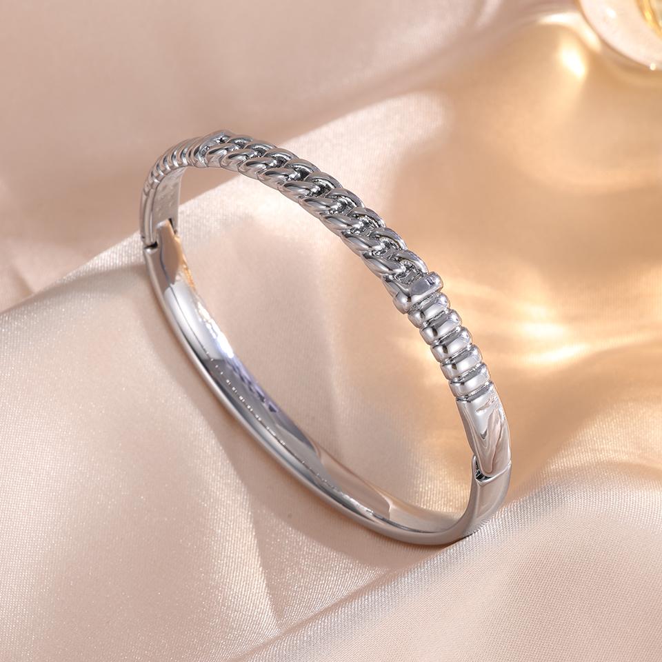 ZAKOL Stainles Steel Classic Circle Chain Design Open Bracelet Bangles for Women Men Statement Party Zircon