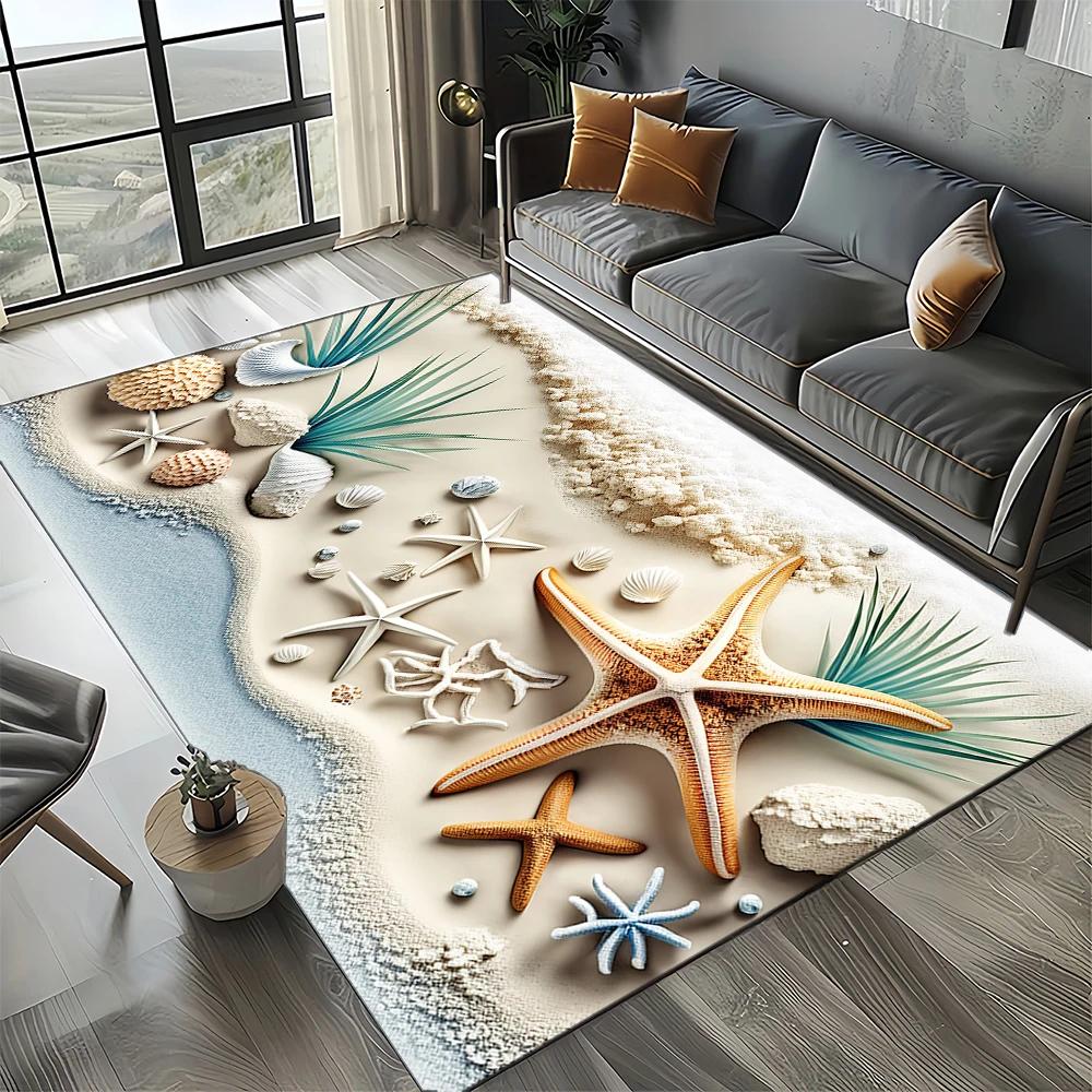 29 Style Starfish Beach Shell Sea Star Sand Carpet Rug for Living Room Bedroom Home Sofa Decoration,Kids Play Non-slip Floor Mat