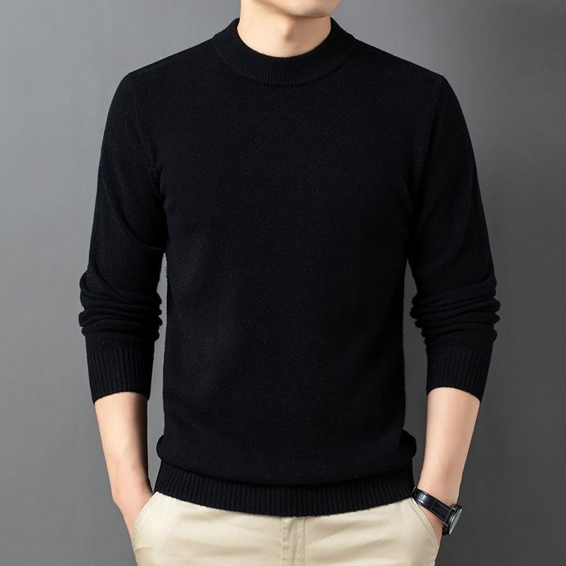 2025 Men's Pure Wool Round Neck Knit Sweater - Casual Long Sleeve Autumn/Winter Collection