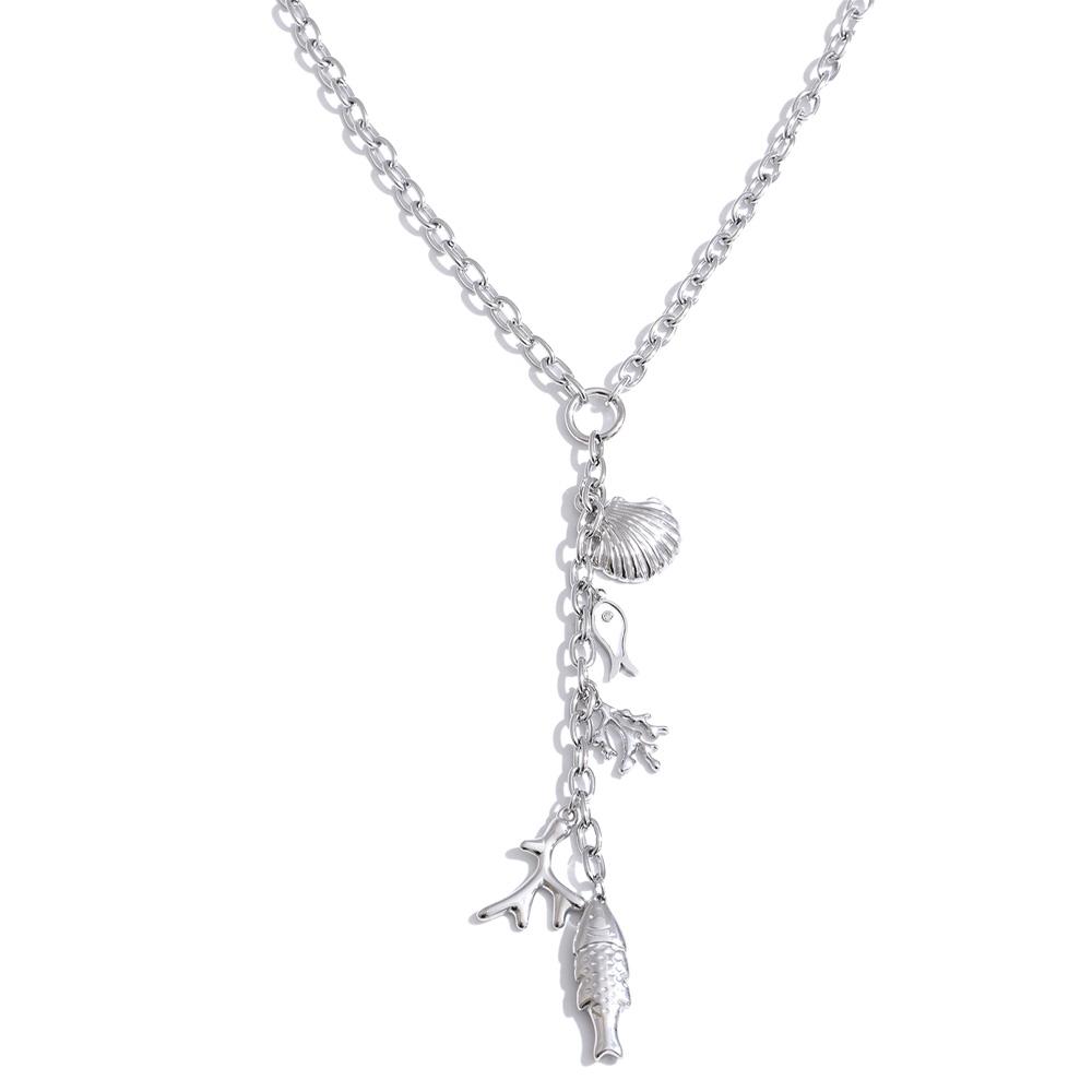 Yhpup Ocean Series Stainless Steel Fish Shell Drop Chain Charm Pendant Necklace PVD Plated Summer Vacation Beach Popular Jewelry