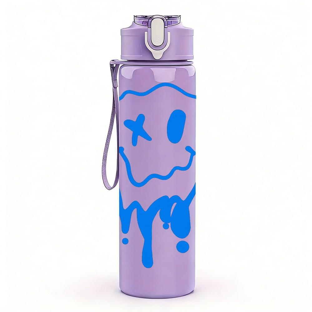 1PC Drippy Smile Melting Face Print 750ml Color Plastic Sports Water Bottle Leakproof Flip Straw Lid Suitable for Sports Office Home Use