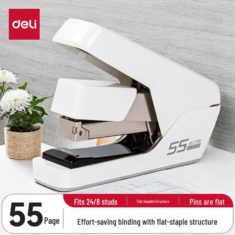 Deli 55-Sheet Flat Staple Labor-Saving Stapler