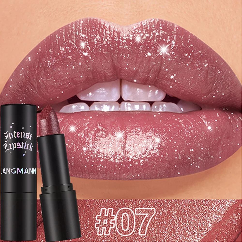 Rossetto Metallico Corallo Scintillante Glitter Diamante Lucidalabbra Impermeabile Alto Pigmento Lucido Scintillante Perla Rossetto Cosmetici