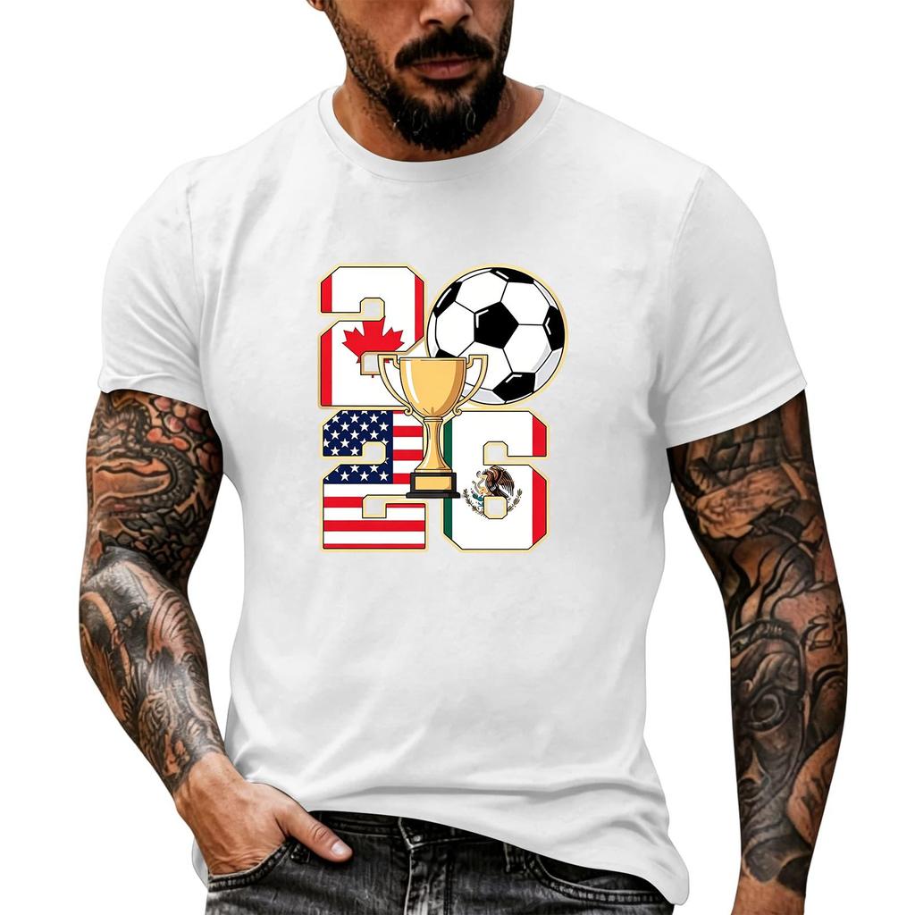 Men's Basic Crew Neck Short Sleeve T Shirt Loose Fit Casual Summer Top Soccer Themed Graphic Print Comfortable Fabric