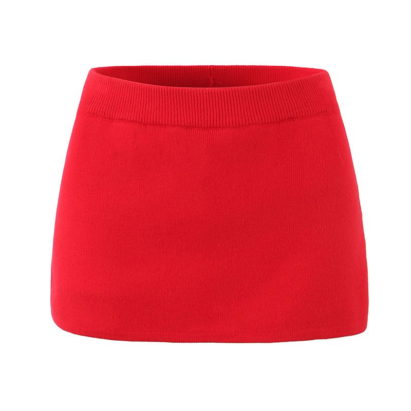 

Frankies Bikini American Style Sexy Retro Red Crewneck Long Sleeves Short Knitwear Mini Skirt Red overskirt (Fashion Tape) M