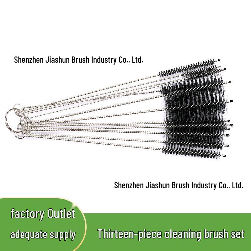13-Piece Stainless Steel and Nylon Bristle Multi-Function Cleaning Brush Set for Straws, Cups, Lids, and Crevices