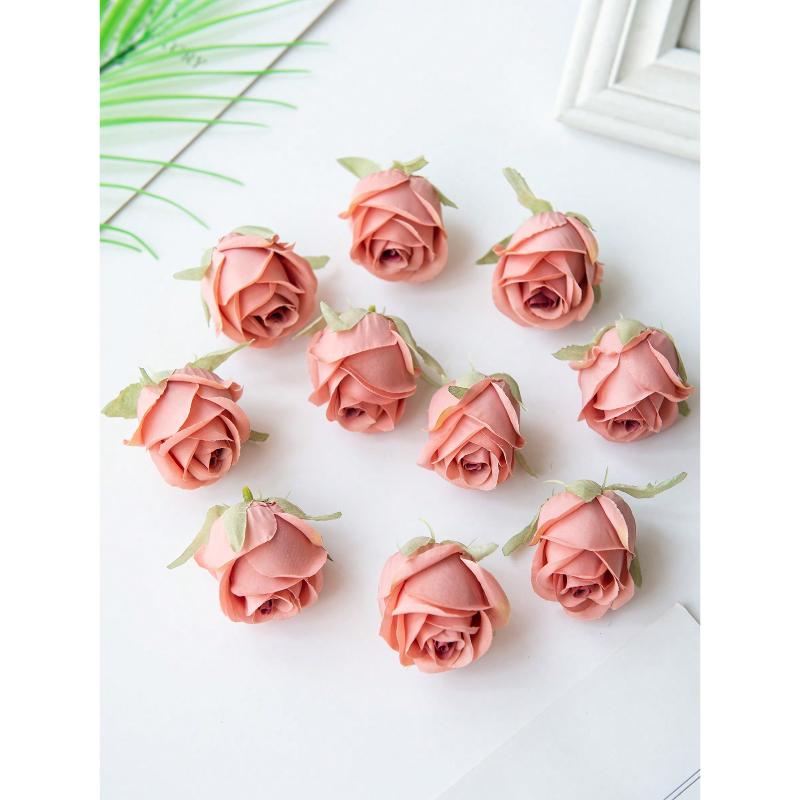 10PCS Artificial Rose Head and Bud Wedding Decoration Bride Wrist Flower Hand Holding Flower Head Flower Material DIY Valentine'S Day Gift Wedding