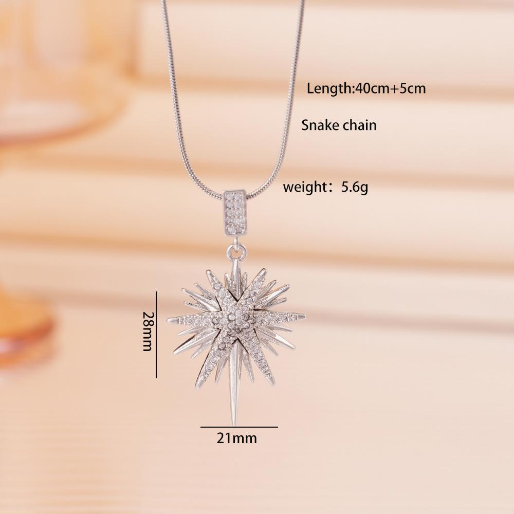 Fashion Temperament Stainless Steel Inlay Zircon Shiny Octagonal Star Pendant Necklace for Women Exquisite Charm Jewelry Gifts