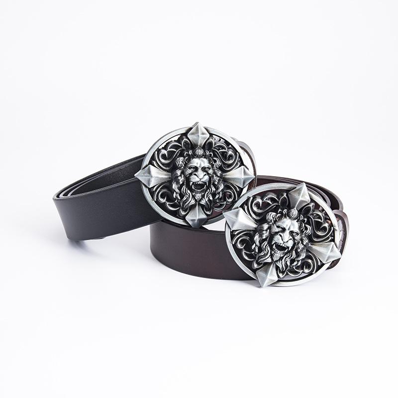 Men's Belt Lion Head Personality Fashion Casual Trend Belt Pure Cowhide Belt