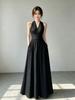 French sleeveless super large swing skirt women's summer new V-neck waist travel waist thin solid color dress
