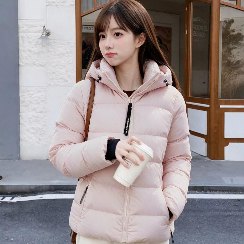 Winter new down cotton clothes women's short hooded slim and thin versatile commuter warm bread jacket