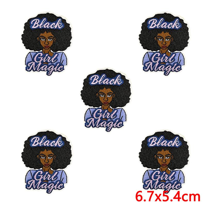 10pcs /Lots Fashion Black Girl Magic Mbroidered Patches Cartoon Letter Slogan Patch Iron On Patches For Clothing Jackets Diy 