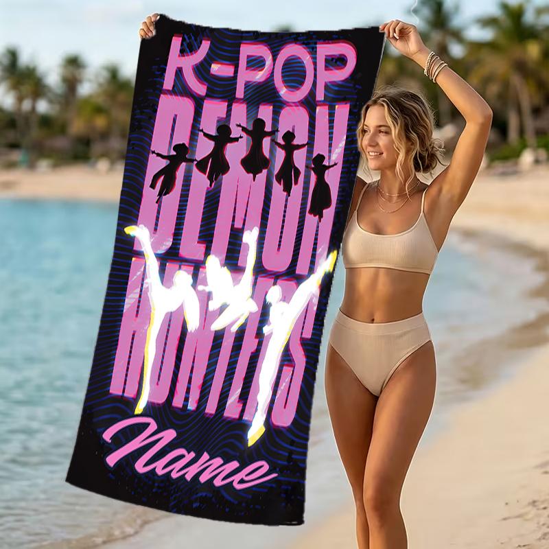 Customizable Personalized Beach Towels Kpop Demon Hunters Themed designs.Suitable for the Beach, Yoga, Sports;ideal As Beach Accessories