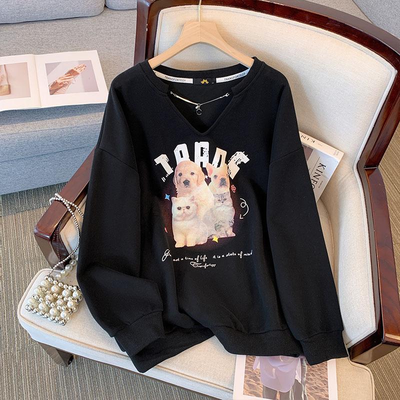 Plus Size Women's Sweatshirt Spring and Autumn Sweet Long Sleeve Top