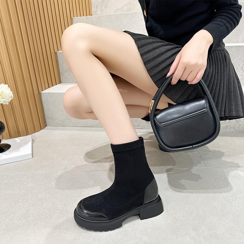 New Suede Casual Shoes Women's Thick-soled One-pedal Tall Women's Boots Thin Elastic Boots Women