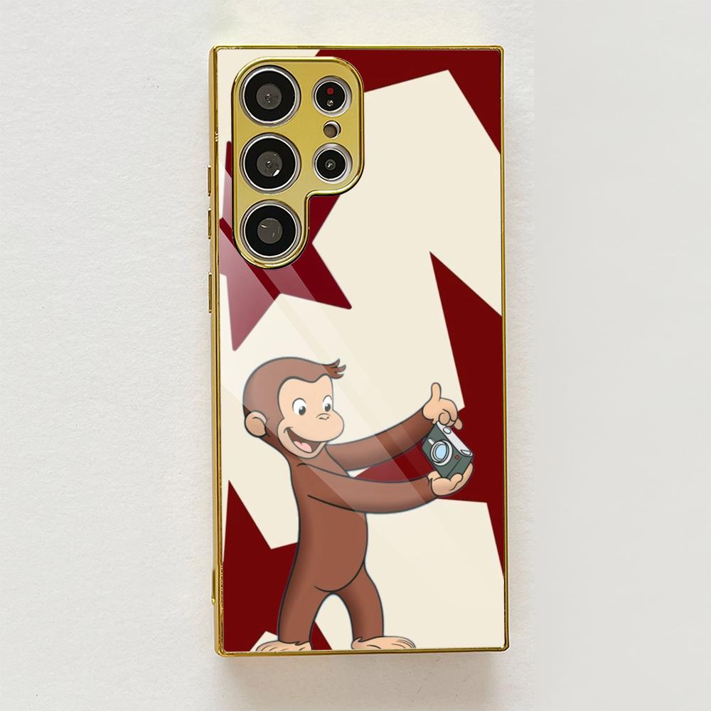 Y2K Curious George Phone Case For Samsung Galaxy S25 S24 S23 Ultra Metal Frame Case Slim Shockproof Cover Durable