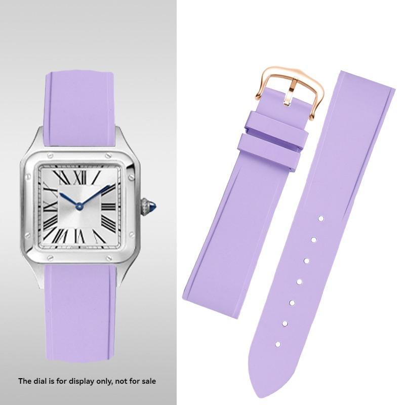For Cartier Santos Dumont Female WSSA0032 Fluororubber Strap Pin Buckle Small and Medium Size FKM Rubber Watchband 15mm 17.5mm