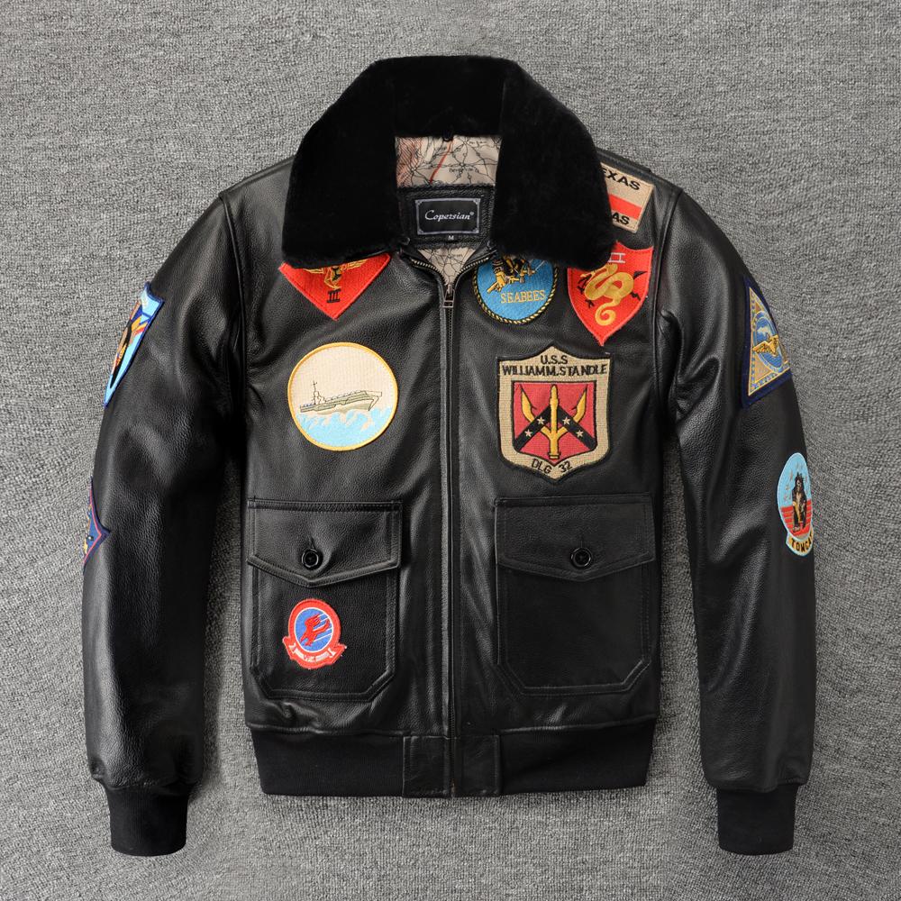 Genuine CowMen Leather Jacket Detachable Fur Collar Top G1 Flight Suit Jackets For Men Military Aviator Cowhide Coat Winter