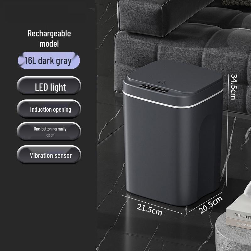 2026 Smart Induction Trash Can with Built-in Press Ring, Long Battery Life, 16L Capacity for Living Room