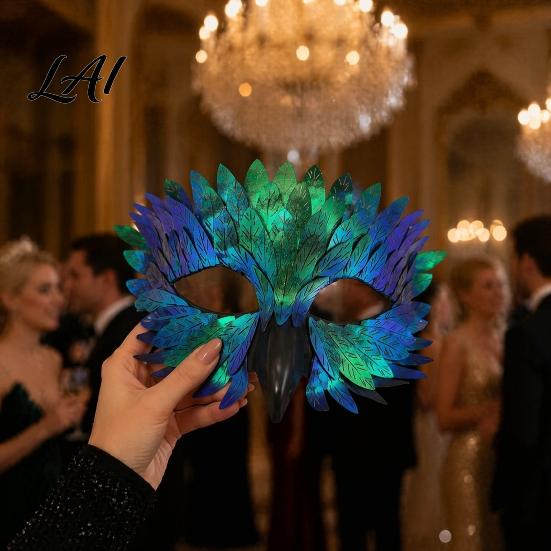 Unique Masque for Comic Exhibition Bird Masquerade Masque Iridescent Half Face Feather Halloween Cosplay Supplies Men Women with 3D Beak Costume